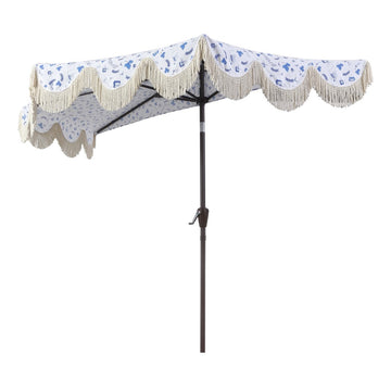 Beverly 9 ft. Designer Classic Scalloped Fringe Half Market Patio Umbrella